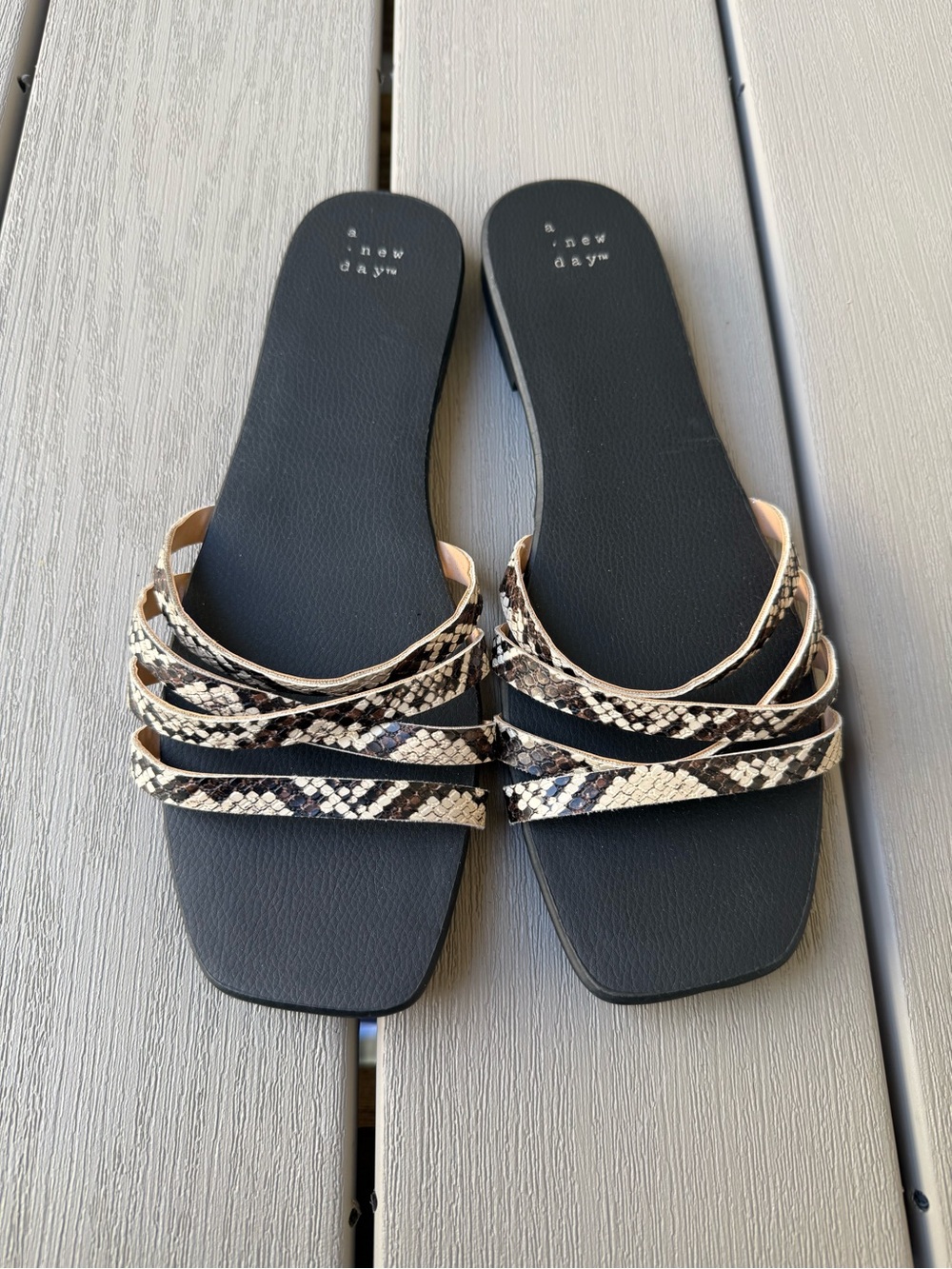 A New Day Size 9 Faux Snakeskin Strappy Square Toe Slide Sandals